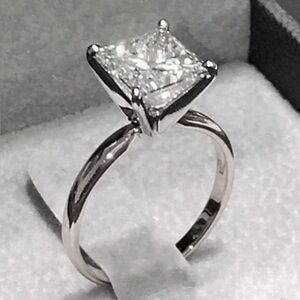 2.7CT Certified Diamond Princess Cut solid sterling Silver 925 Ring. Size 6.5-7